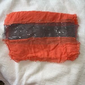 Soft Light Orange Scarf with Silver Sequins